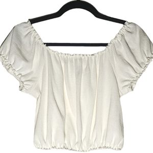 Peasant Style Flirty Crop Top with Frilly Elastic Details